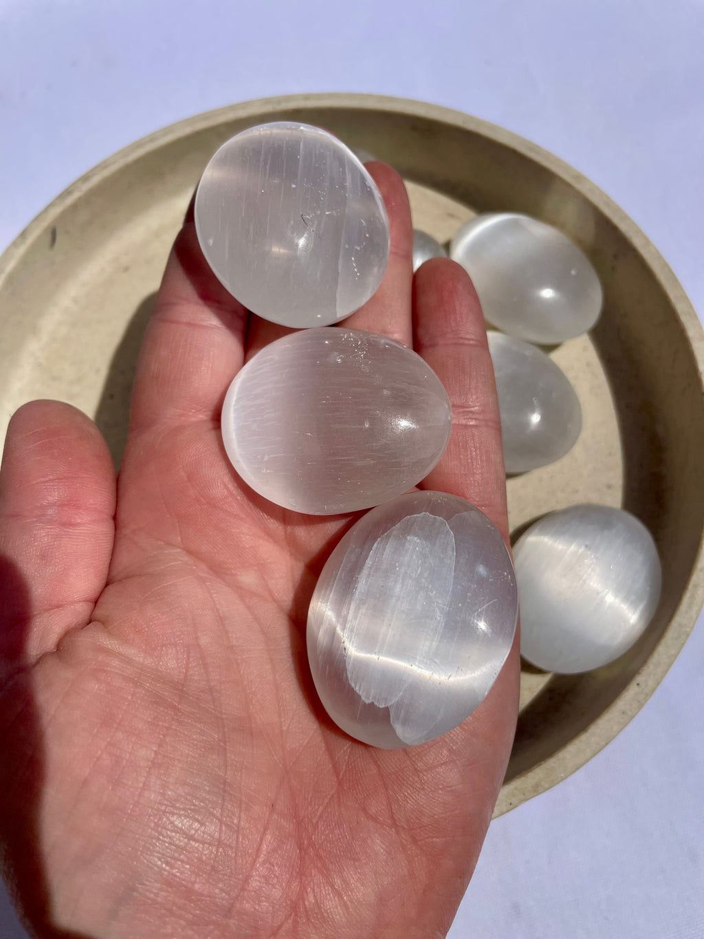 Selenite Palm Stone