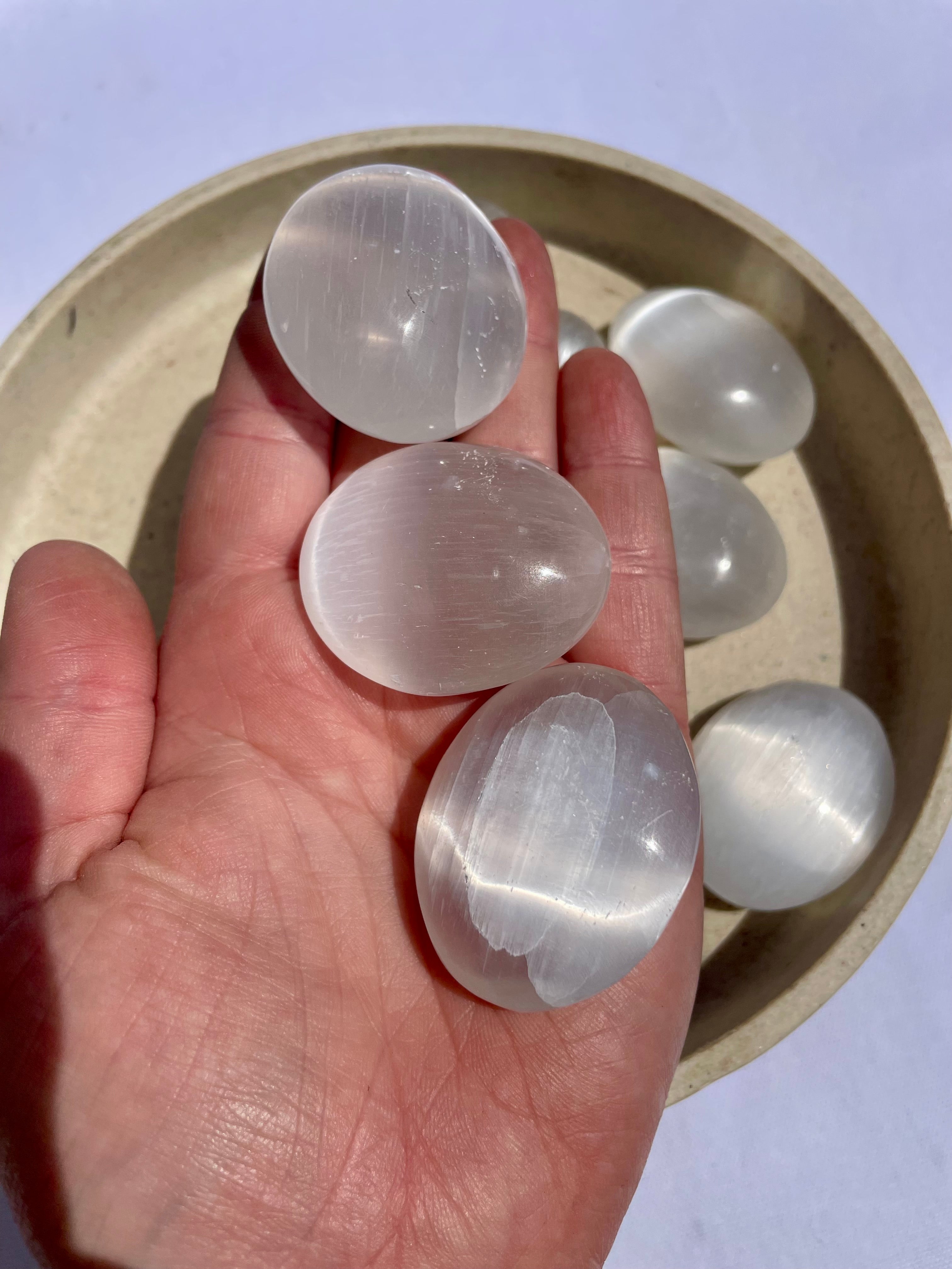 Selenite Palm Stone