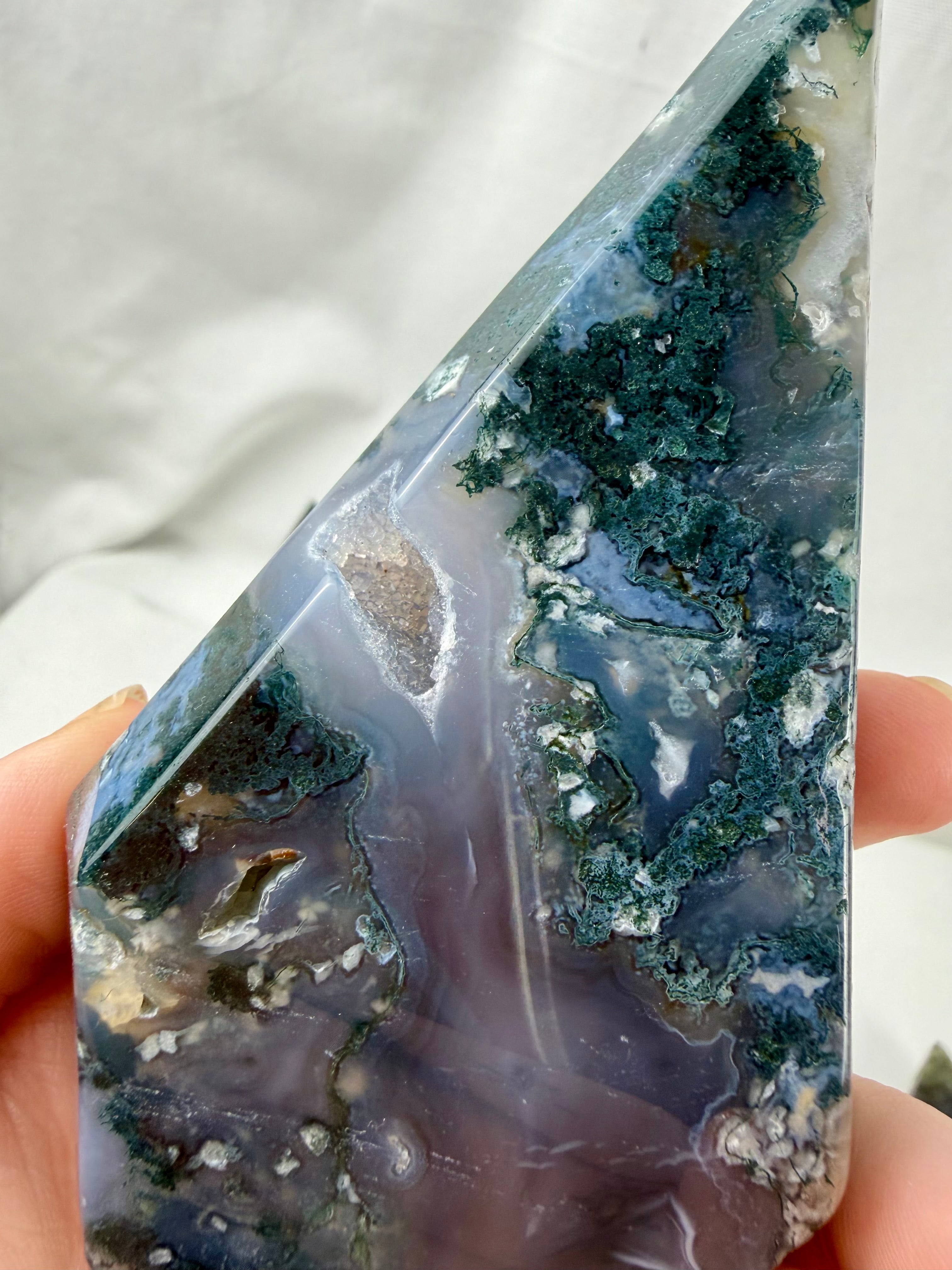 Moss Agate Standing Teardrop || Flame