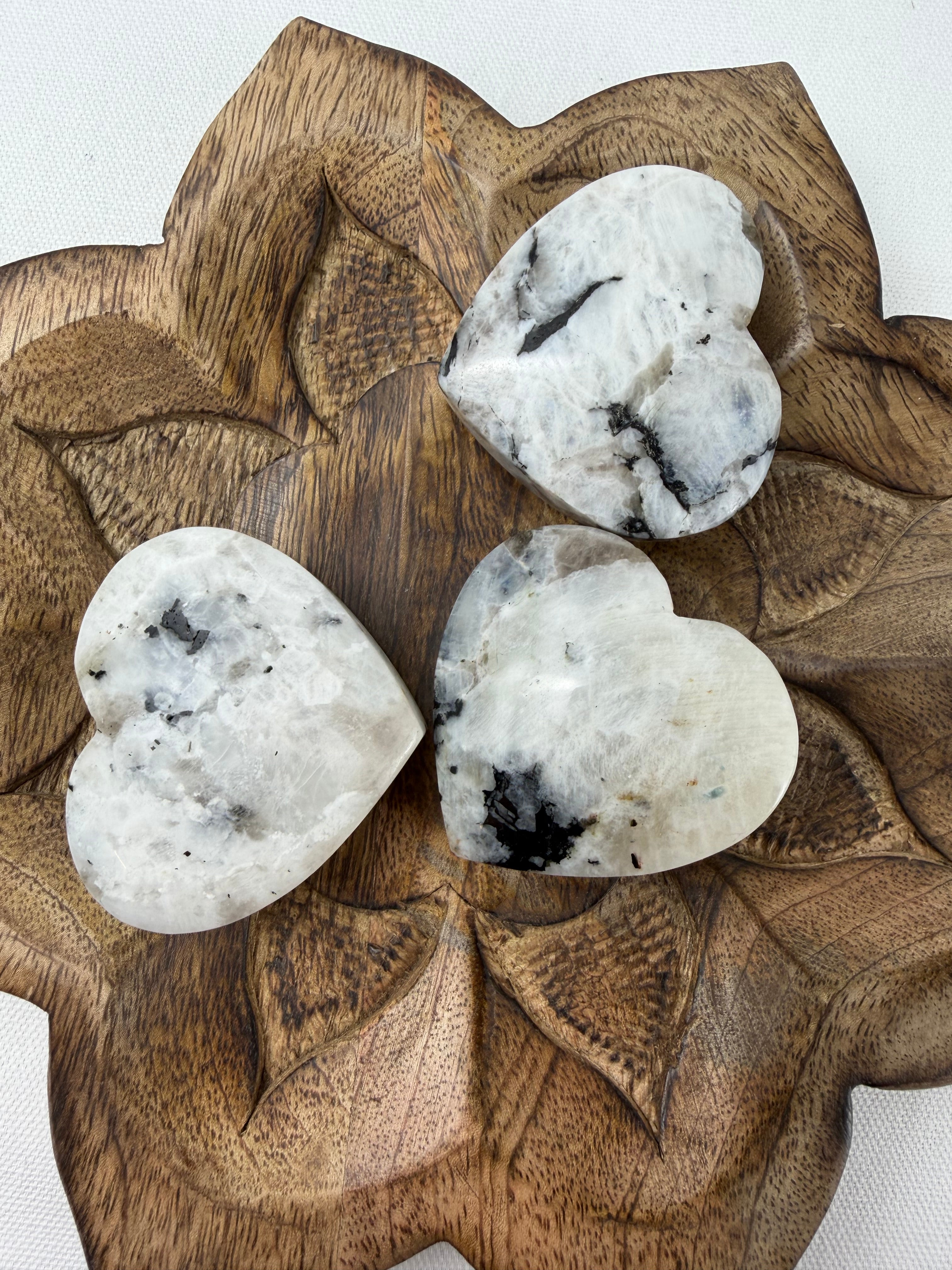 Rainbow Moonstone Puffy Hearts