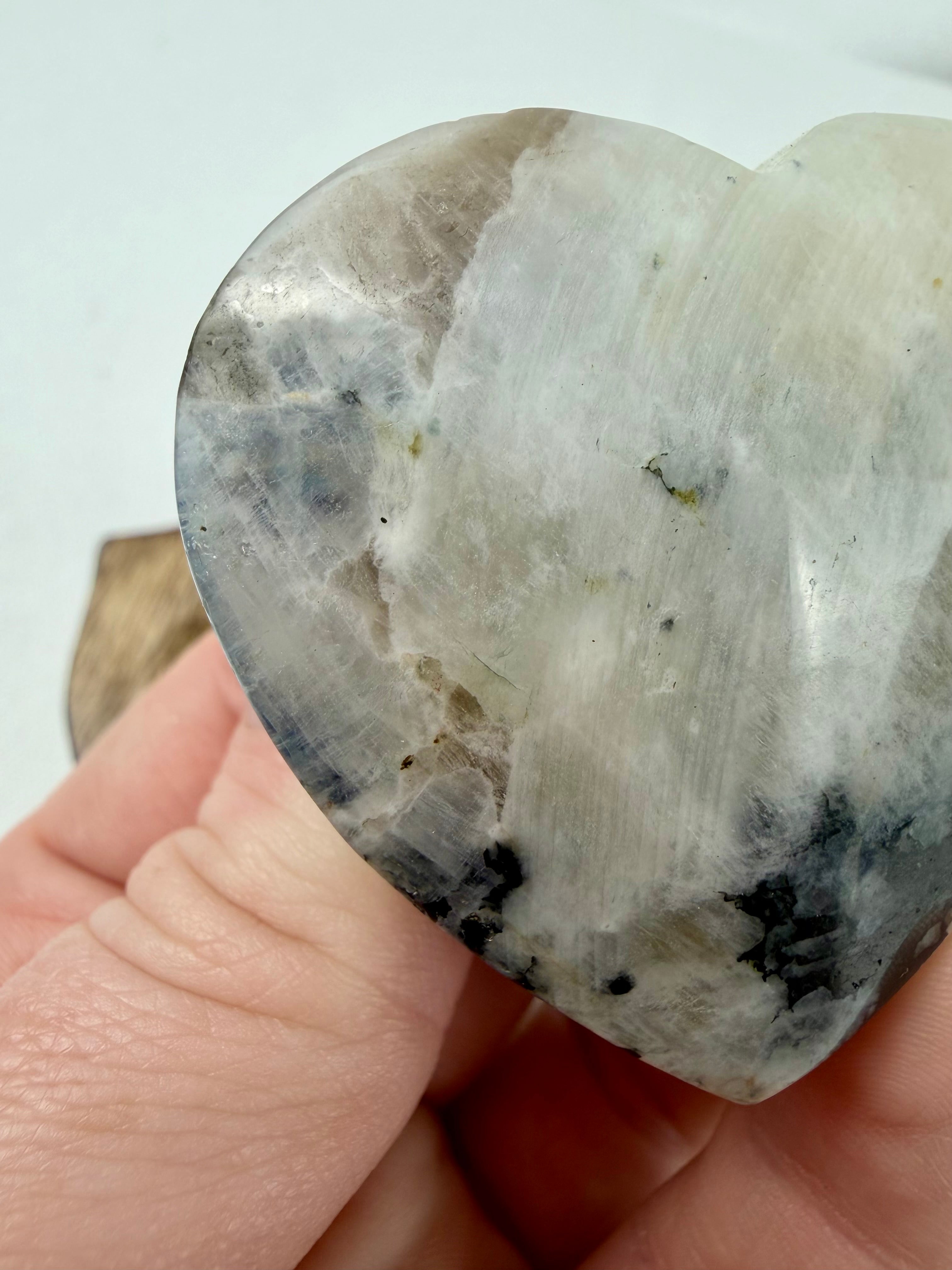 Rainbow Moonstone Puffy Hearts